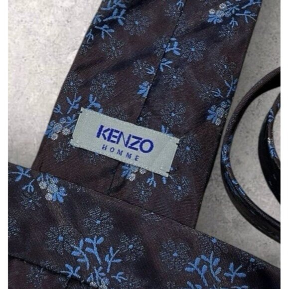 KENZO Silk Acetate Tie ITALY XL Burgundy Blue Floral W:3.6" EUC - Picture 2 of 5